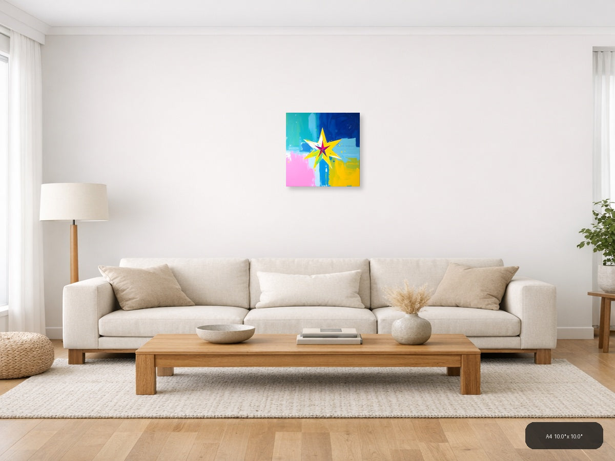 Vibrant Abstract Star Burst Colorful Wall Art — A4 / Living Room