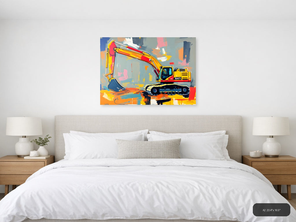 Yellow Excavator Abstract Construction Wall Art — A2 / Bedroom
