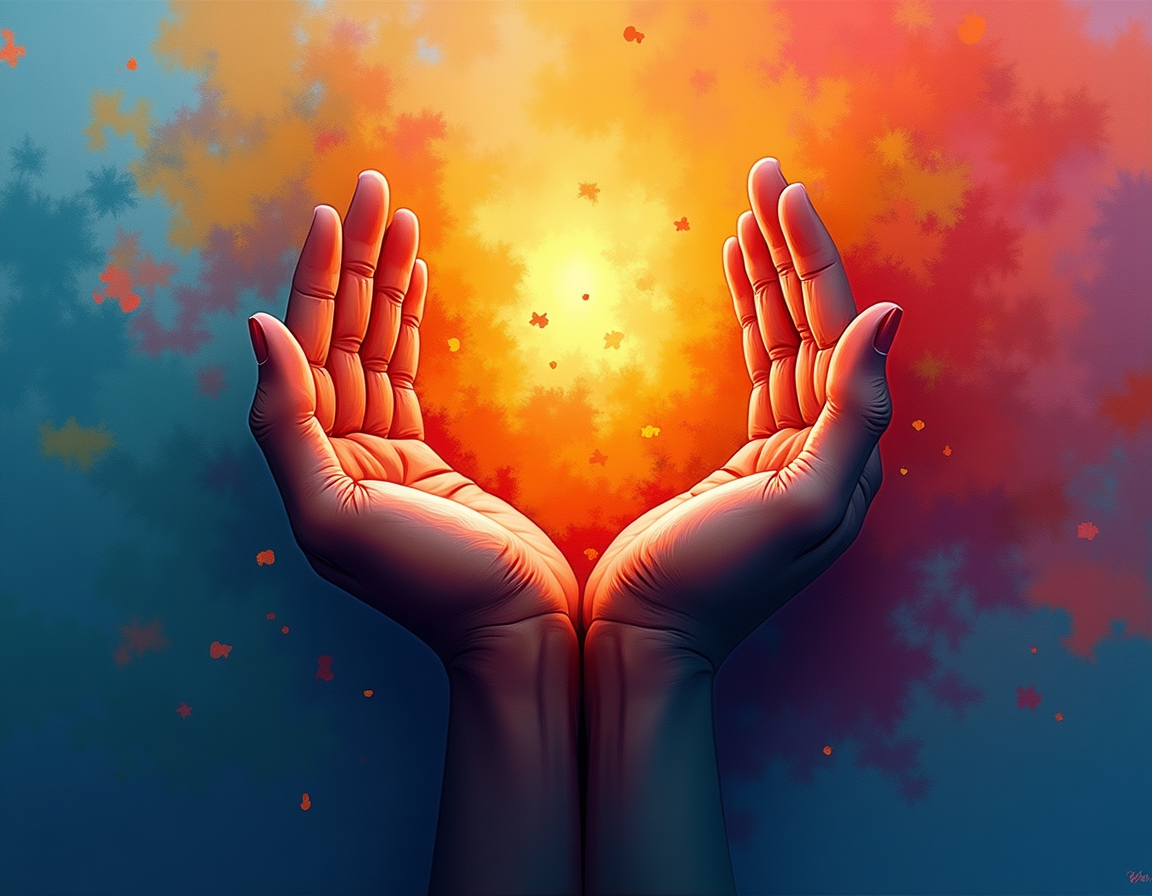 Glowing Hands Abstract Light Burst Modern Wall Art