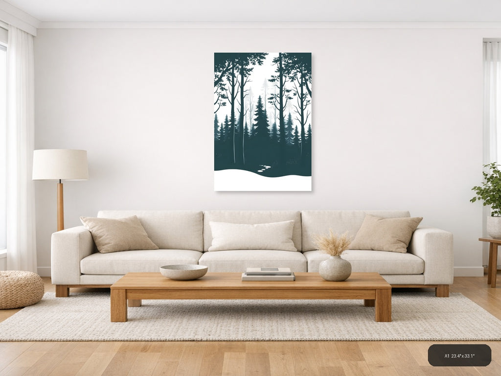Minimalist Forest Path Winter Landscape Wall Art — A1 / Living Room