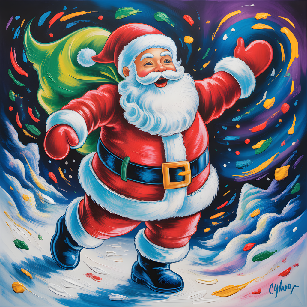 Joyful Santa Abstract Colorful Christmas Wall Art