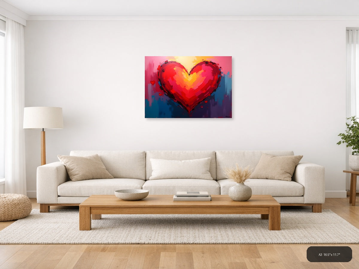 Bold Red Heart Abstract Painting - Modern Wall Art — A3 / Living Room