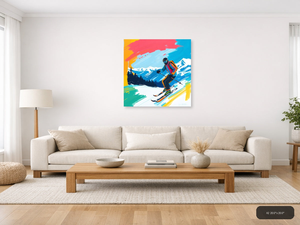Abstract Skier Mountain Landscape Modern Wall Art — A2 / Living Room