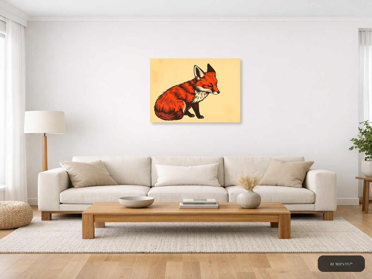 Vintage Red Fox Portrait Illustration Wall Art — A3 / Living Room
