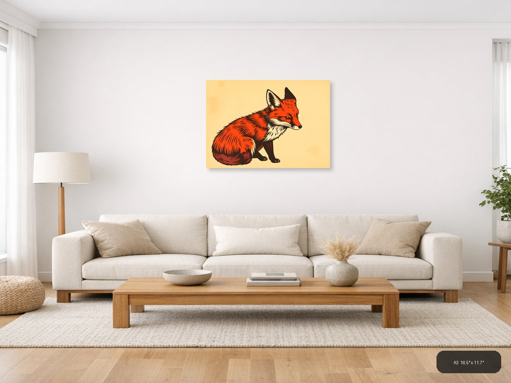 Red Fox Vintage Illustration Wall Art — A3 / Living Room