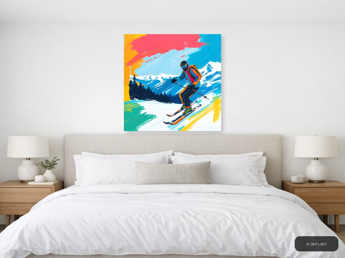 Abstract Skier Mountain Landscape Modern Wall Art — A1 / Bedroom