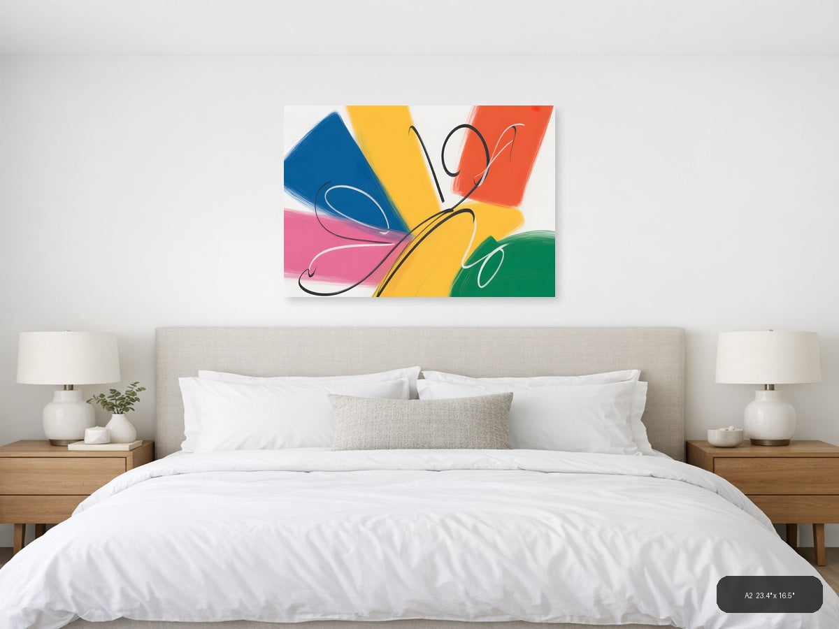 Colorful Abstract Butterfly with Paint Strokes Wall Art — A2 / Bedroom