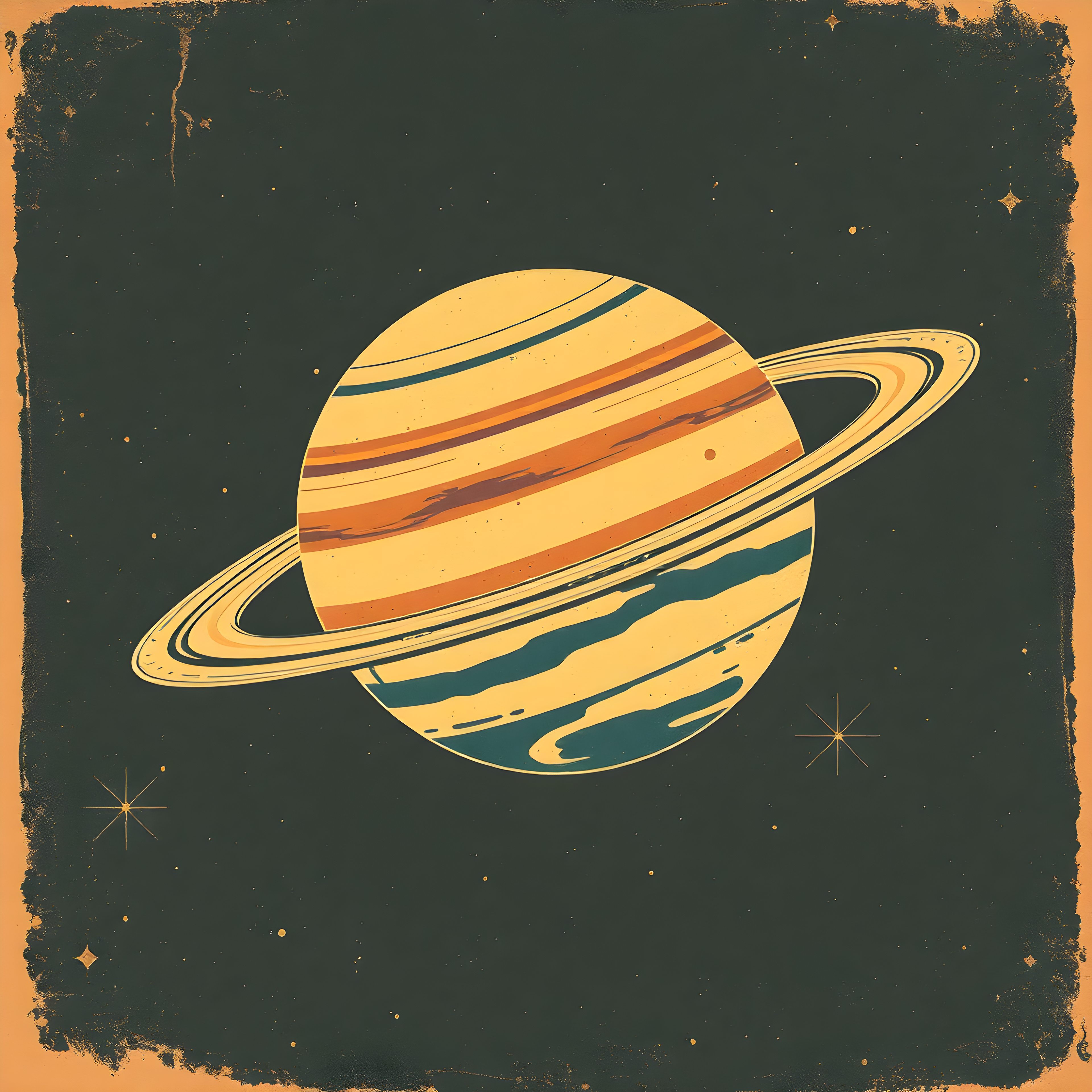 Vintage Saturn Planet Illustration Square Wall Art