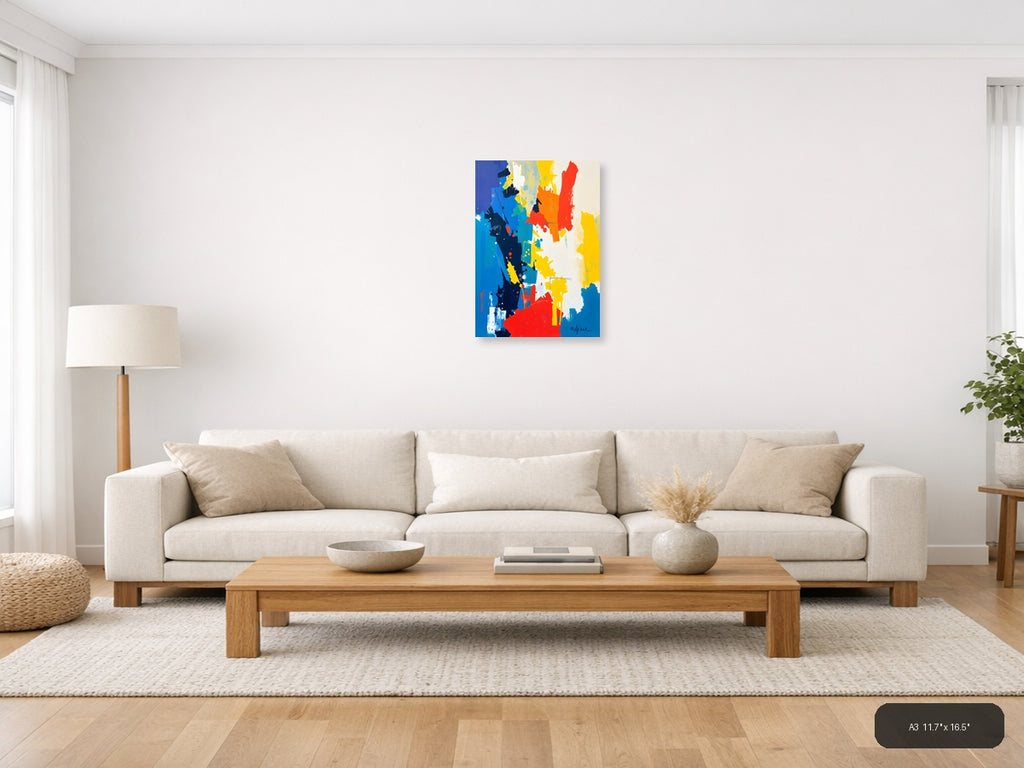 Bold Abstract Expressionist Composition with Primary Colors Wall Art — A3 / Living Room