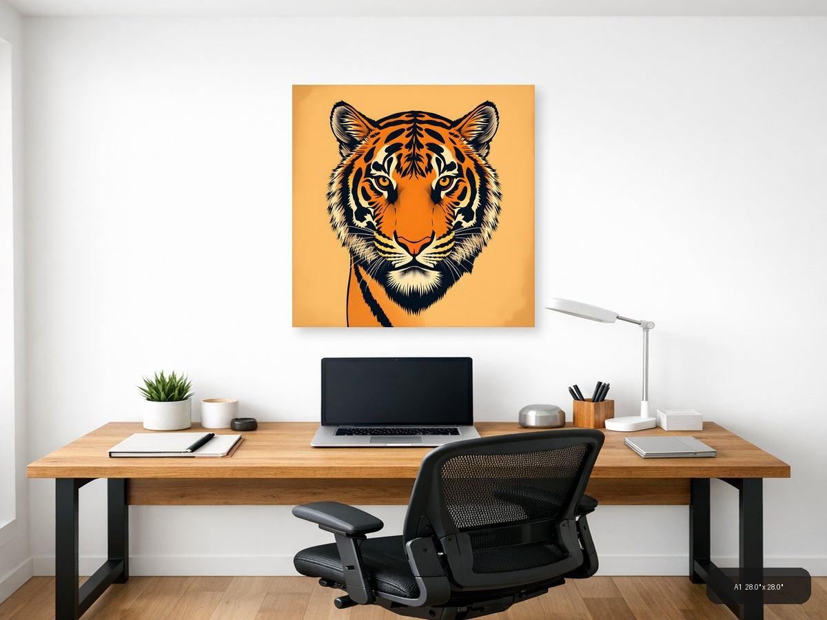 Vintage Tiger Head Portrait Orange Wall Art — A1 / Office