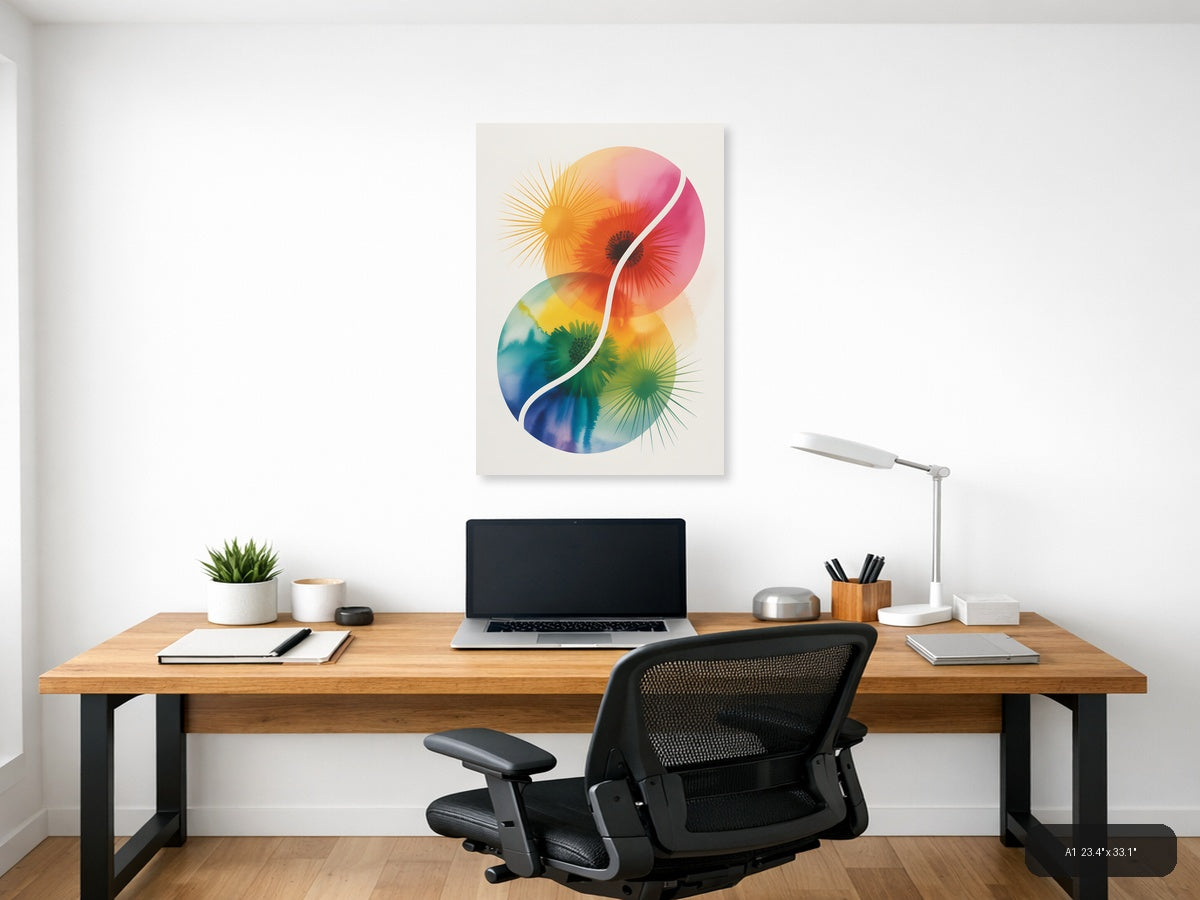 Rainbow Yin Yang Watercolor Floral Wall Art — A1 / Office
