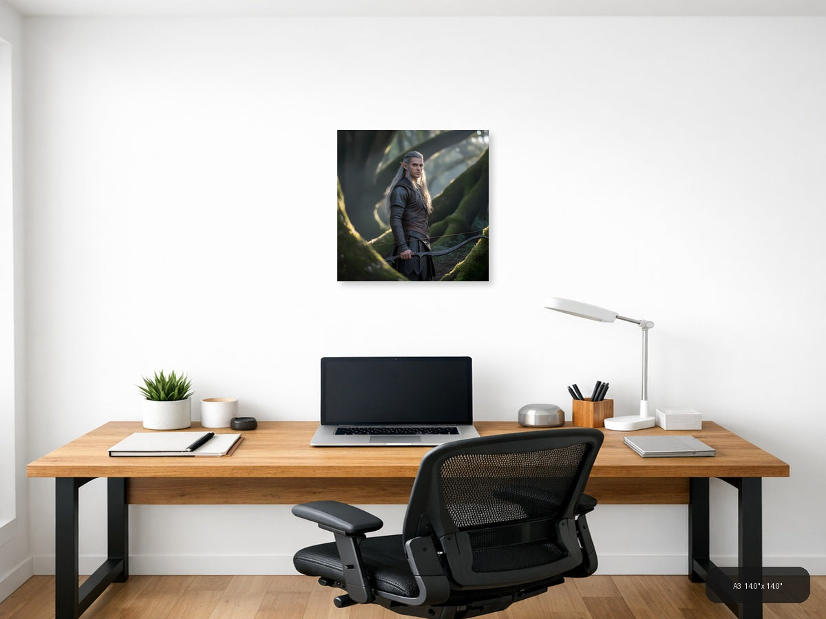 Elven Archer in Enchanted Forest Photography Wall Art — A3 / Office