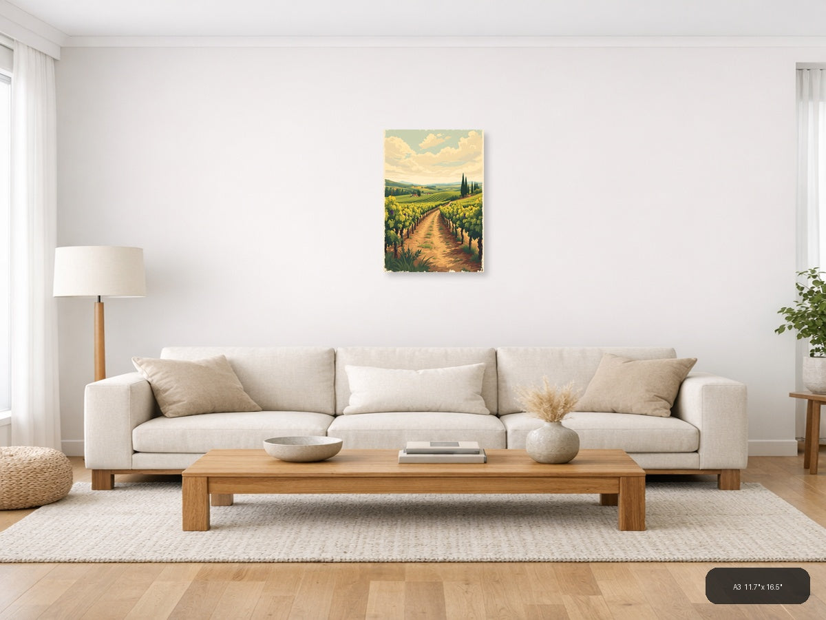 Vintage Tuscany Vineyard Landscape Wall Art — A3 / Living Room