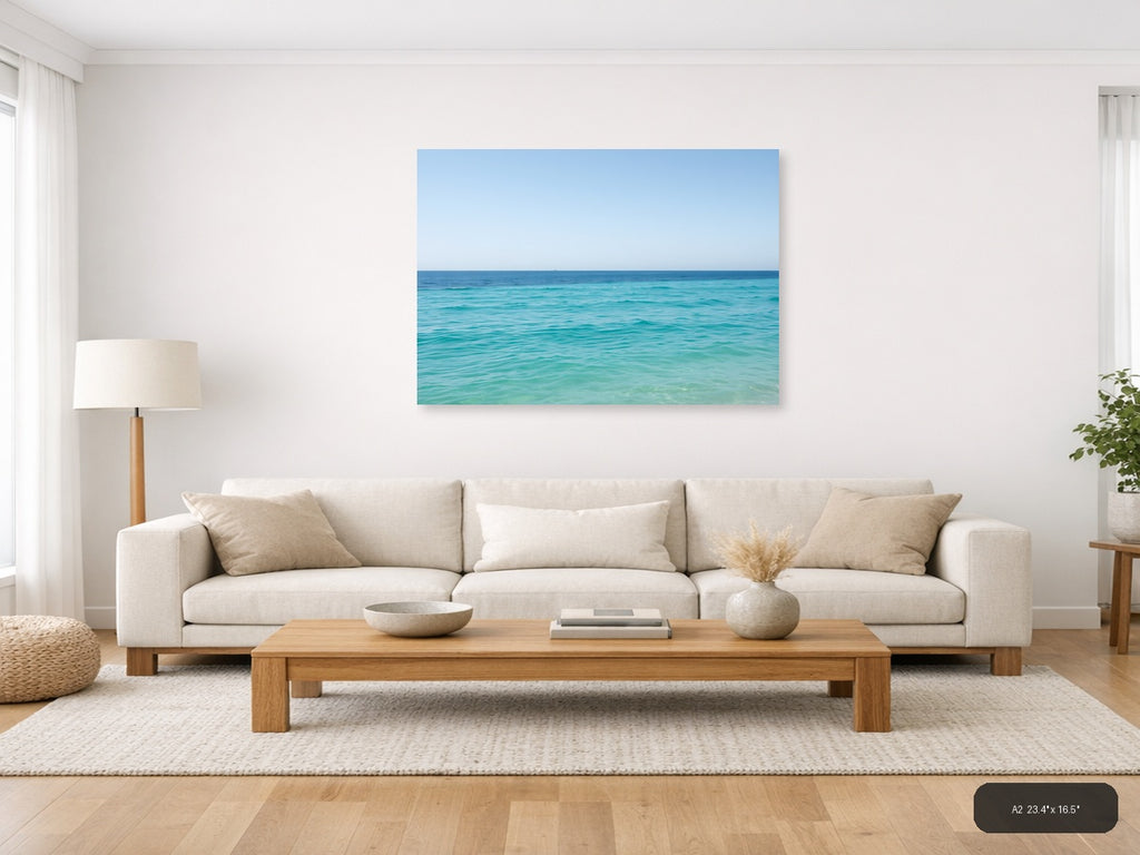 Minimalist Turquoise Ocean Horizon Wall Art — A2 / Living Room