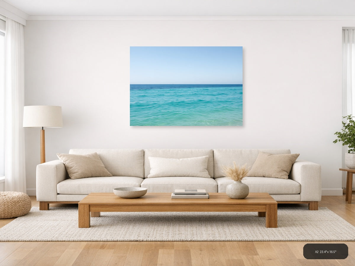 Minimalist Turquoise Ocean Horizon Wall Art — A2 / Living Room