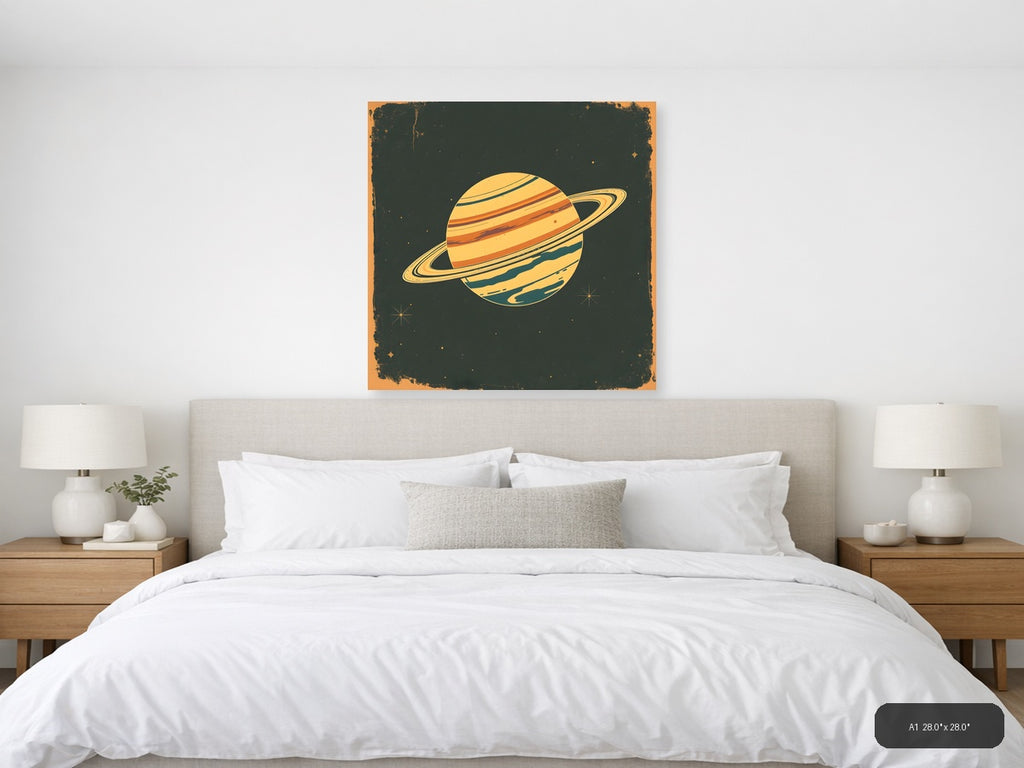 Vintage Saturn Planet Illustration Square Wall Art — A1 / Bedroom