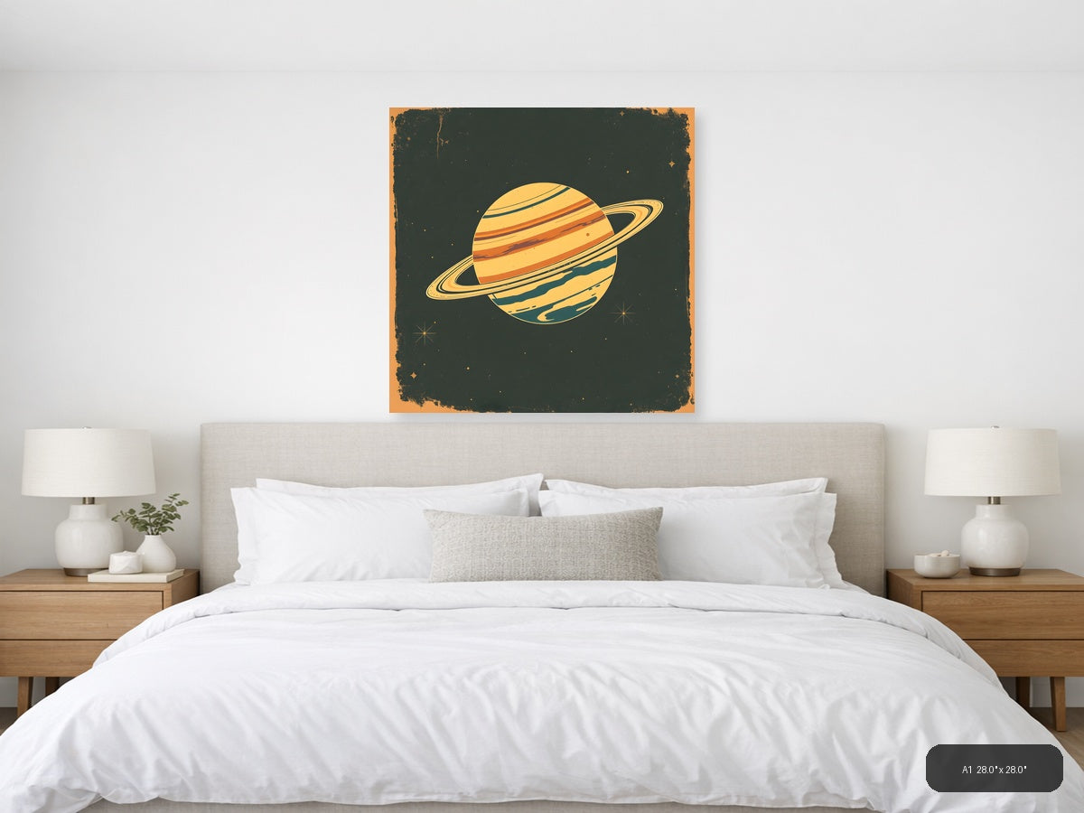 Vintage Saturn Planet Illustration Square Wall Art — A1 / Bedroom