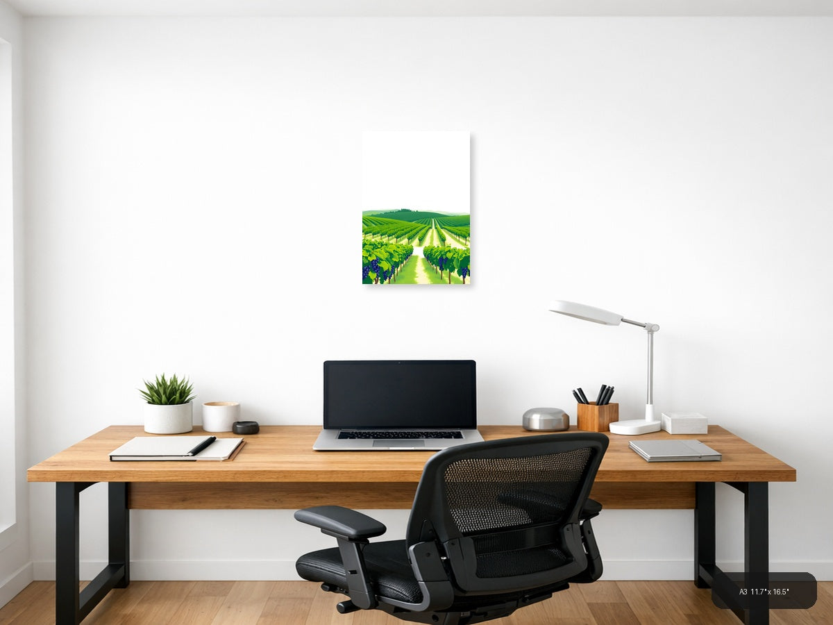 Minimalist Vineyard Landscape with Rolling Hills Wall Art — A3 / Office