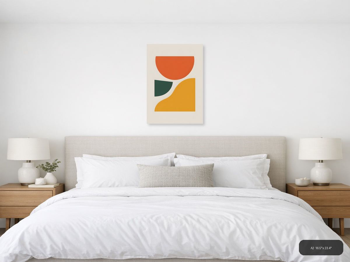 Minimalist Geometric Shapes Orange Green Gold Wall Art — A2 / Bedroom