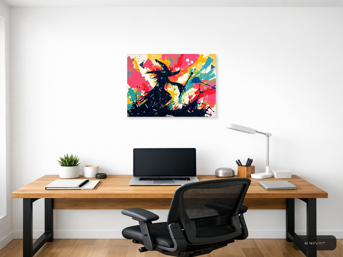 Abstract Black Silhouette Colorful Splash Wall Art — A3 / Office