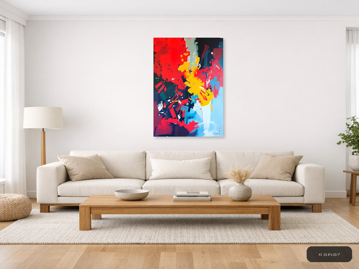 Abstract Colorful Explosion Yellow Red Blue Wall Art — A1 / Living Room