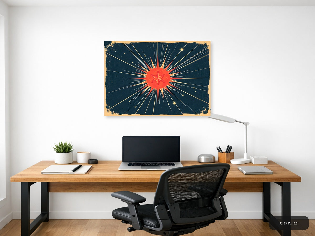 Vintage Radiant Star Burst Retro Wall Art — A2 / Office