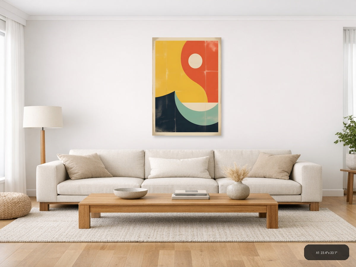 Vintage Geometric Sun and Moon Abstract Wall Art — A1 / Living Room