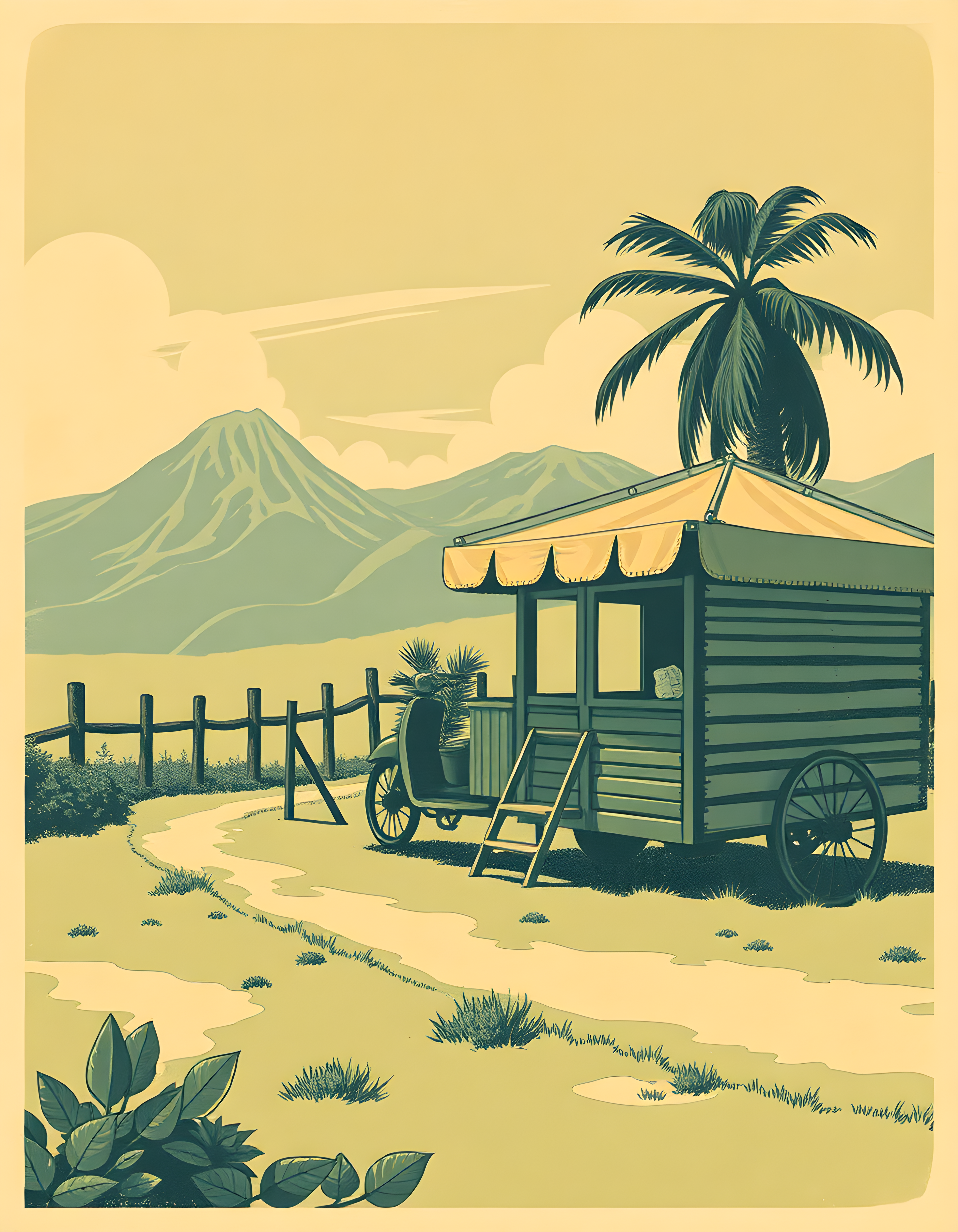 Vintage Desert Caravan Trailer Palm Tree Wall Art