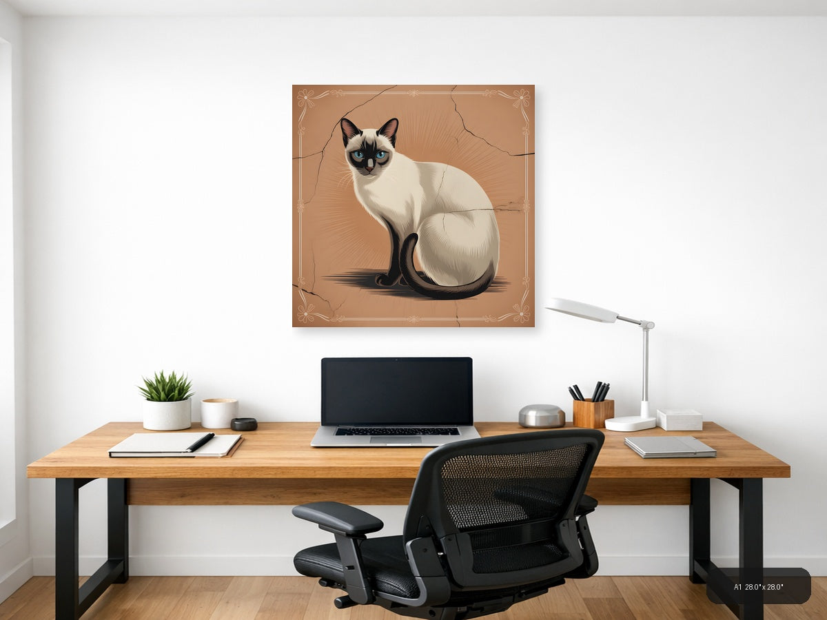 Siamese Cat with Blue Eyes Vintage Square Wall Art — A1 / Office