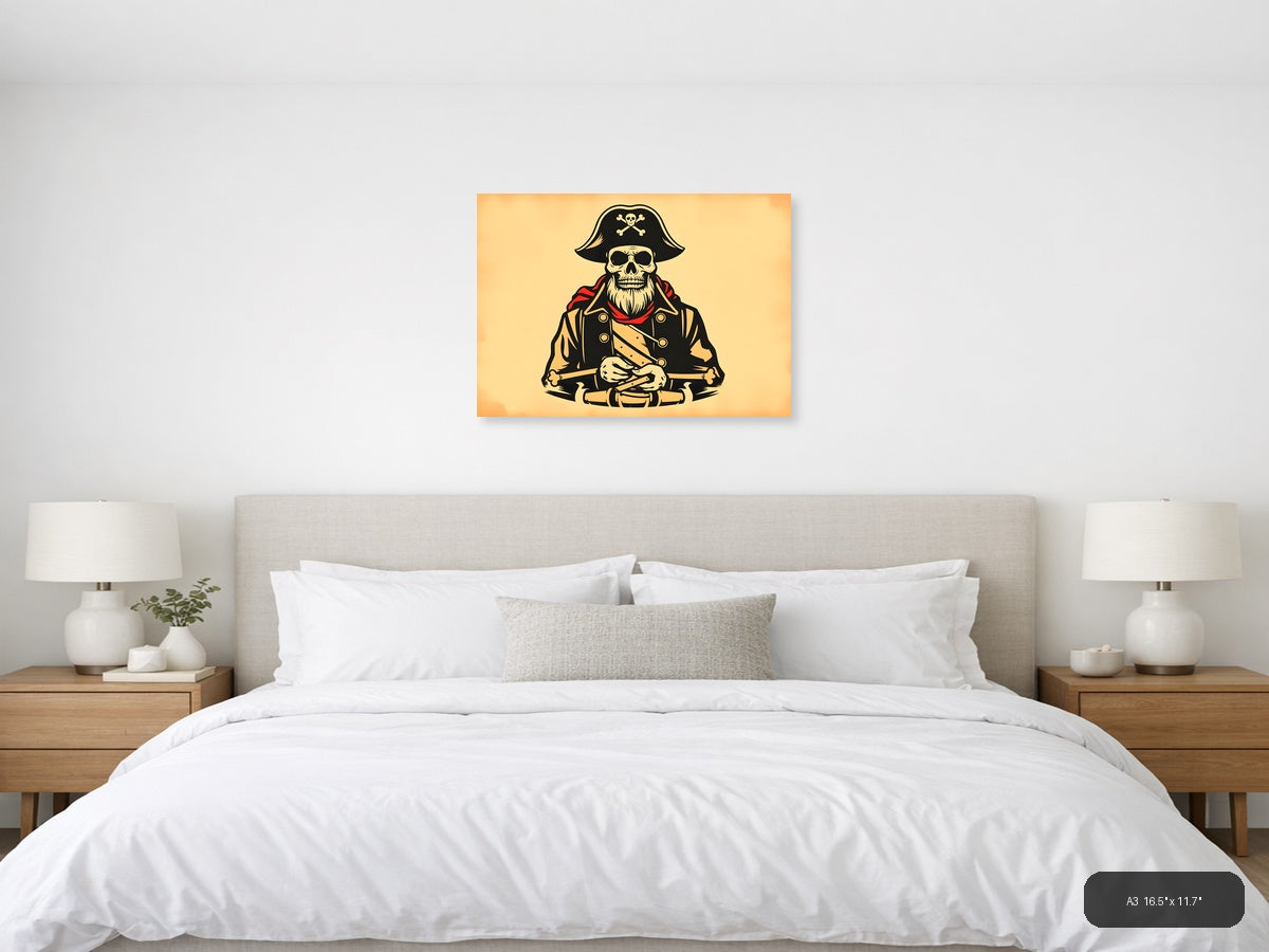 Pirate Skull Captain Vintage Illustration Wall Art — A3 / Bedroom