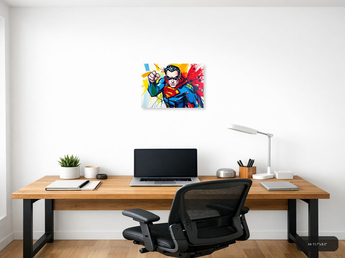 Superman Pop Art Abstract Splatter Wall Art — A4 / Office