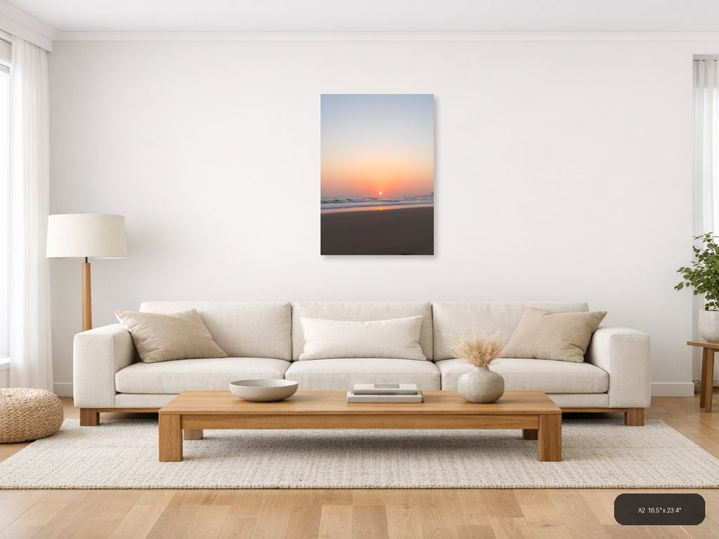 Minimalist Sunset Beach Ocean Waves Wall Art — A2 / Living Room