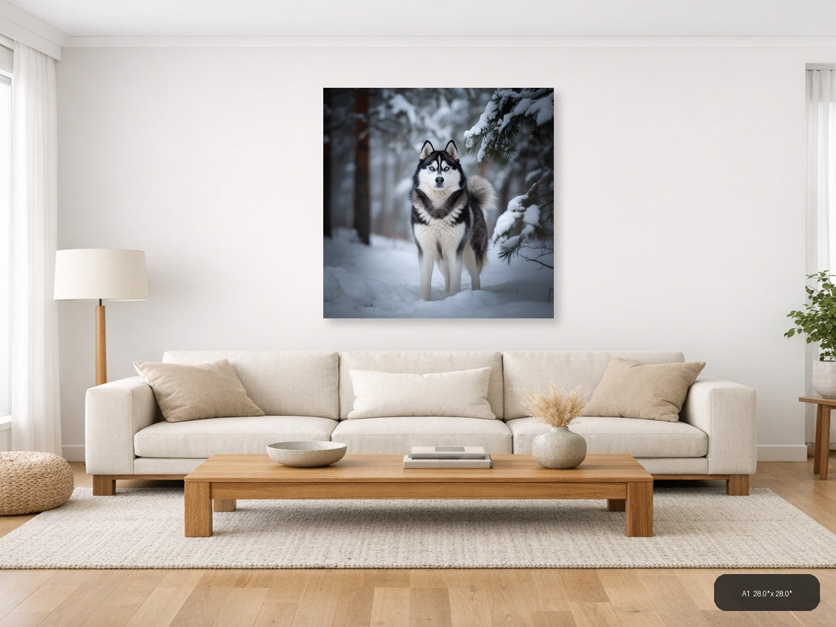 Husky in Snow Forest Winter Photography Wall Art — A1 / Living Room