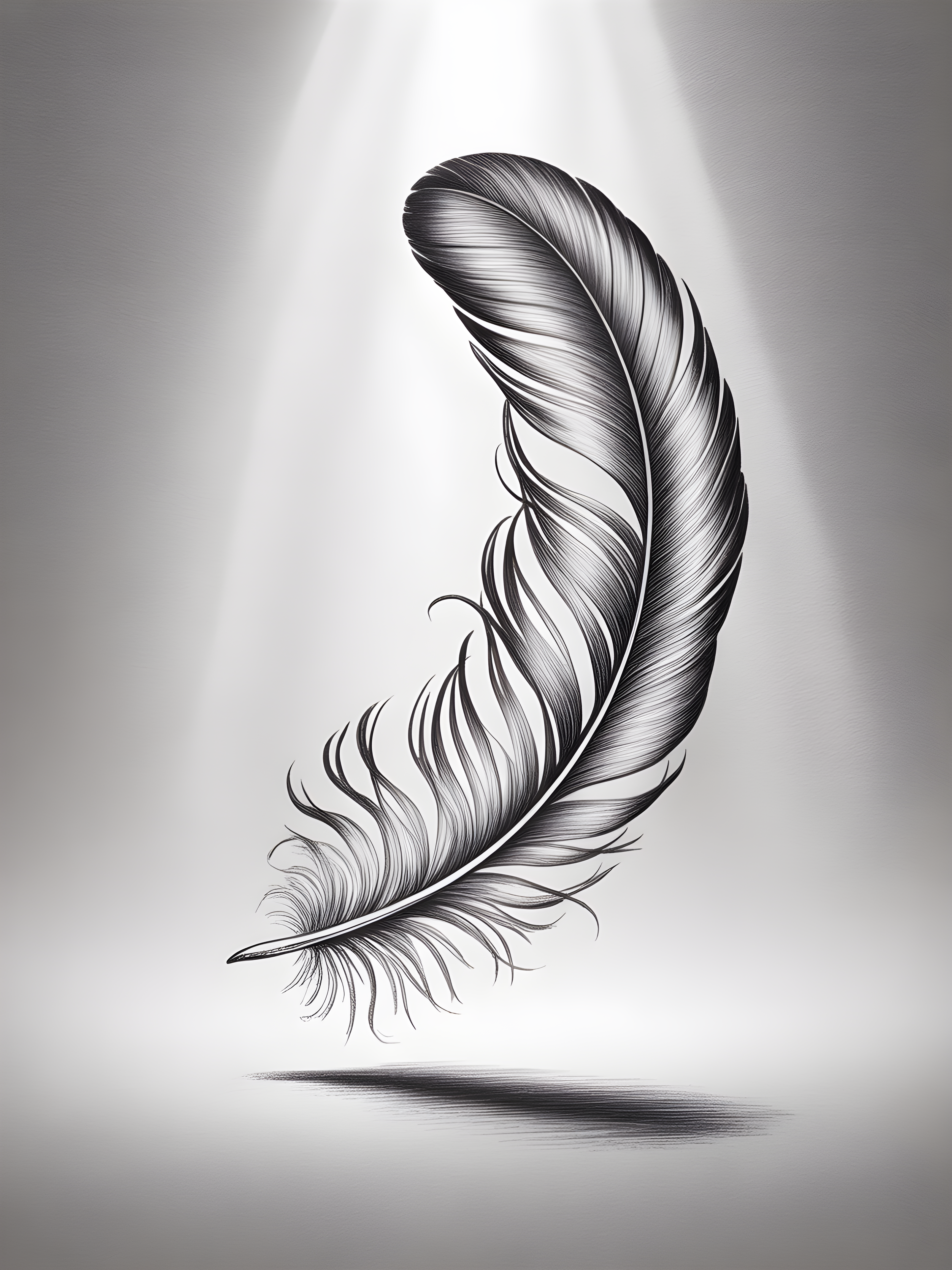 Detailed Feather Line Art Drawing - Minimalist Wall Art