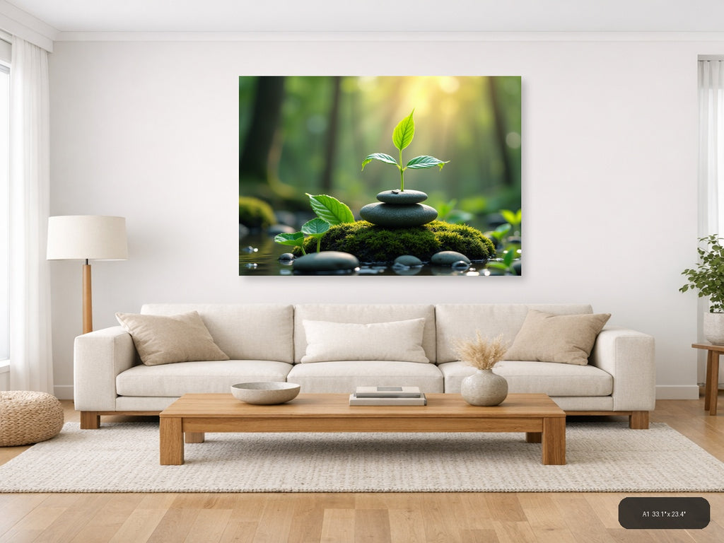 Young Plant on Stacked Stones Botanical Wall Art — A1 / Living Room