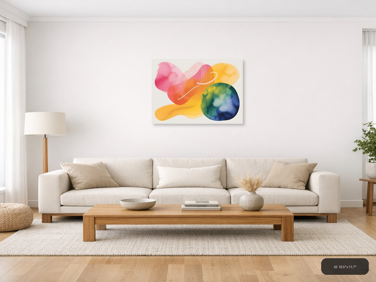 Colorful Abstract Watercolor Landscape Wall Art — A3 / Living Room