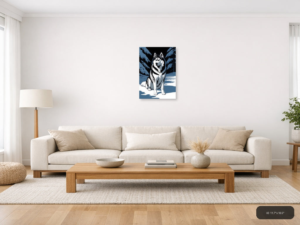 Husky in Winter Forest Snow Photography Wall Art — A3 / Living Room