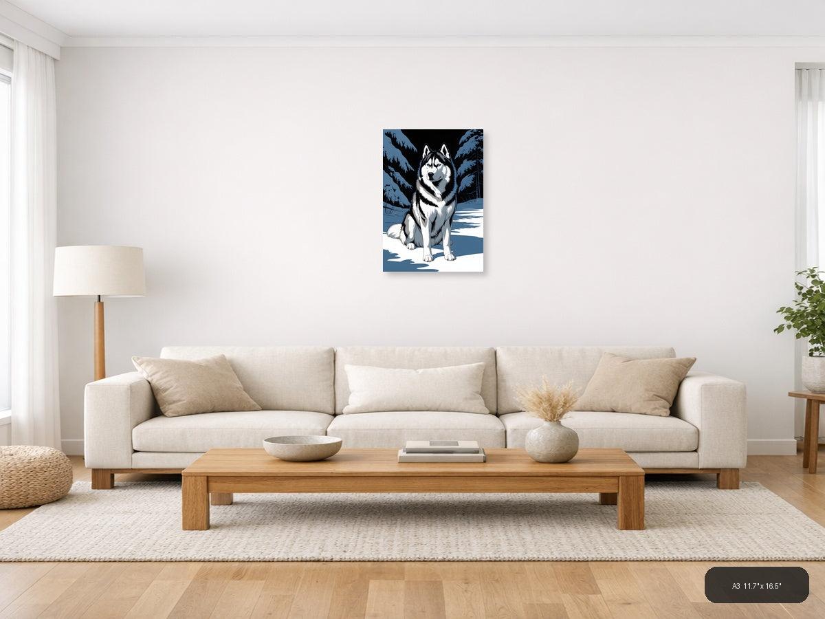Husky in Winter Forest Snow Photography Wall Art — A3 / Living Room