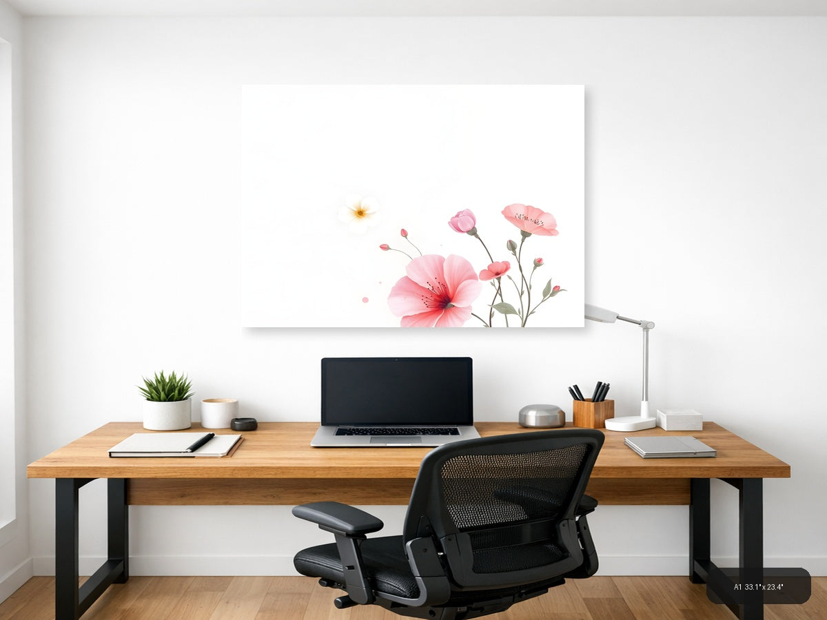 Pink Carnations & Sun Minimalist Floral Wall Art — A1 / Office