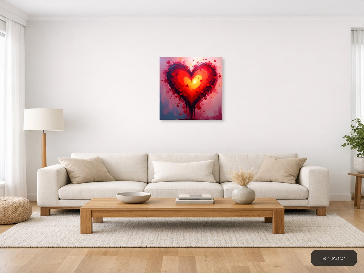 Abstract Glowing Heart with Radiant Center Wall Art — A3 / Living Room