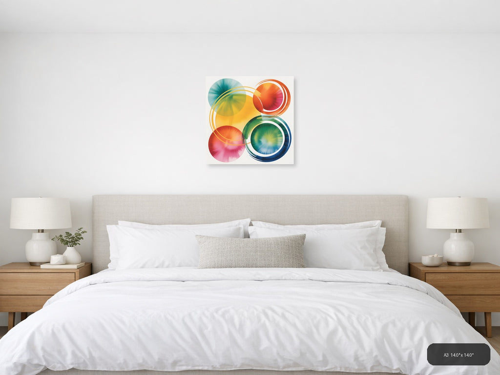 Colorful Watercolor Circles Abstract Modern Wall Art — A3 / Bedroom
