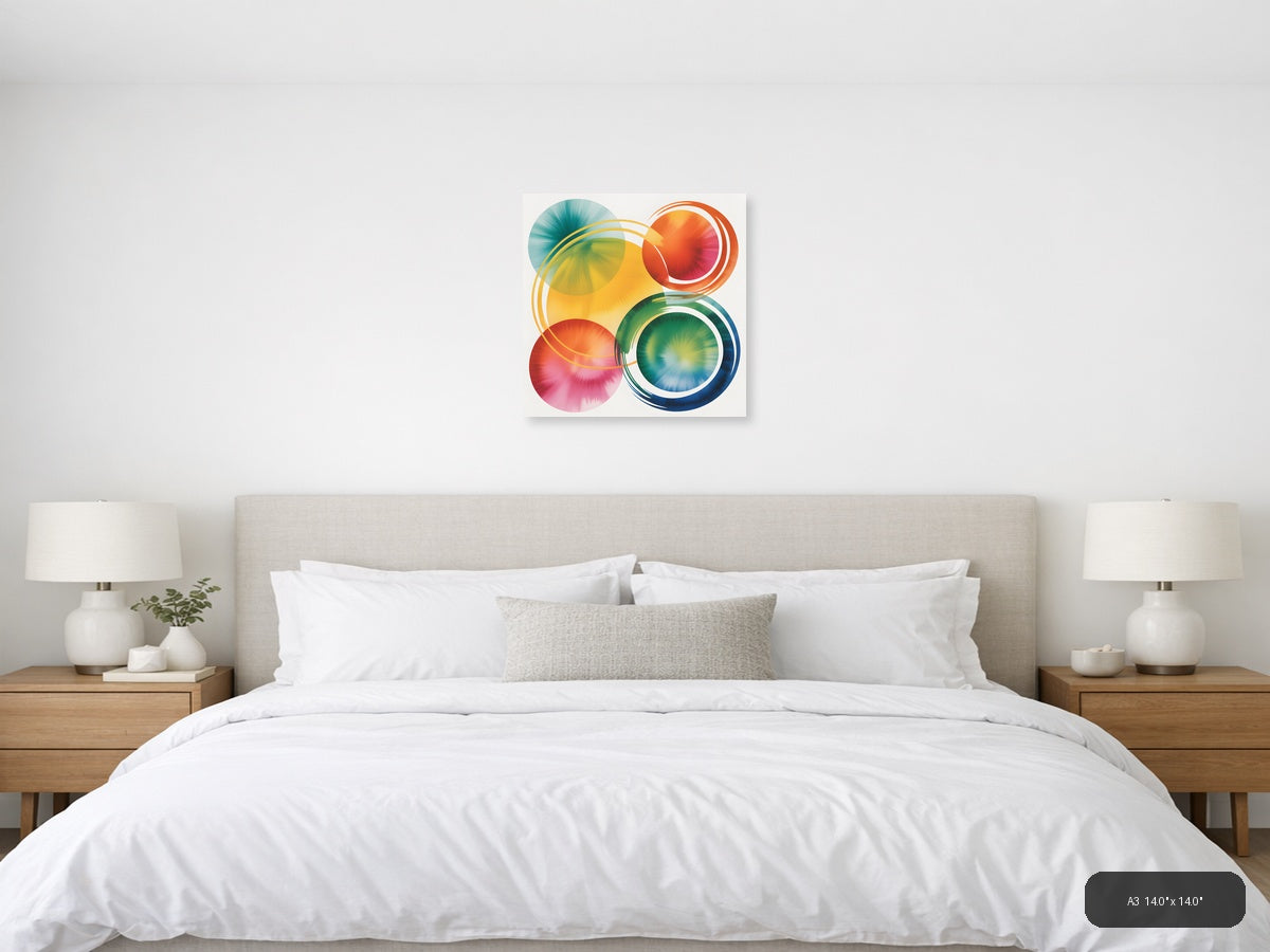 Colorful Watercolor Circles Abstract Modern Wall Art — A3 / Bedroom