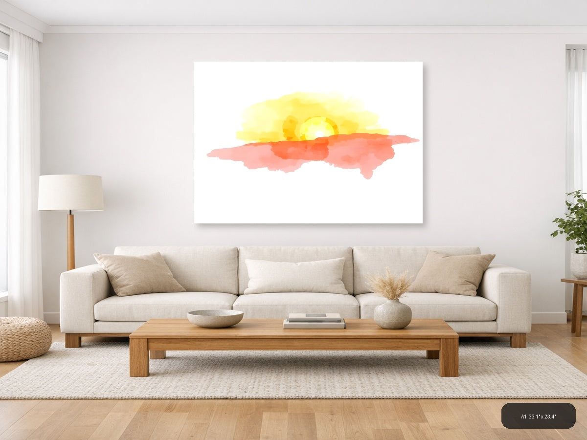 Sunrise Desert Landscape Watercolor Wall Art — A1 / Living Room