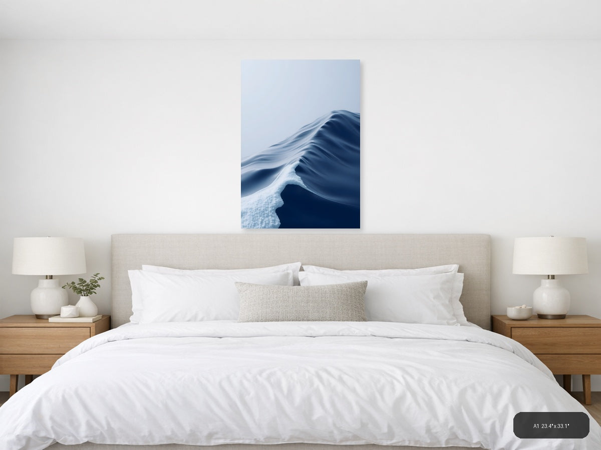 Minimalist Snow Dune Abstract Blue White Wall Art — A1 / Bedroom