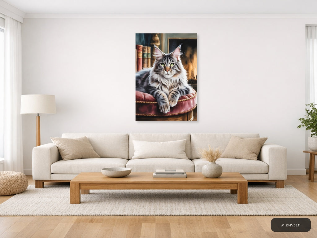Majestic Tabby Cat Portrait Watercolor Wall Art — A1 / Living Room