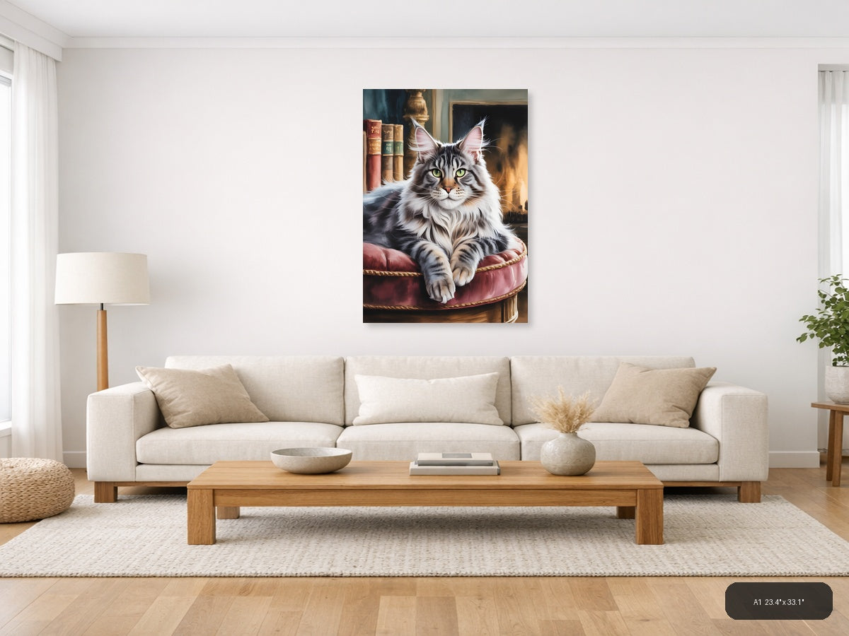 Majestic Tabby Cat Portrait Watercolor Wall Art — A1 / Living Room
