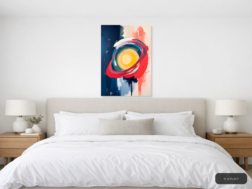 Abstract Concentric Eye Circle Red Blue Yellow Wall Art — A1 / Bedroom