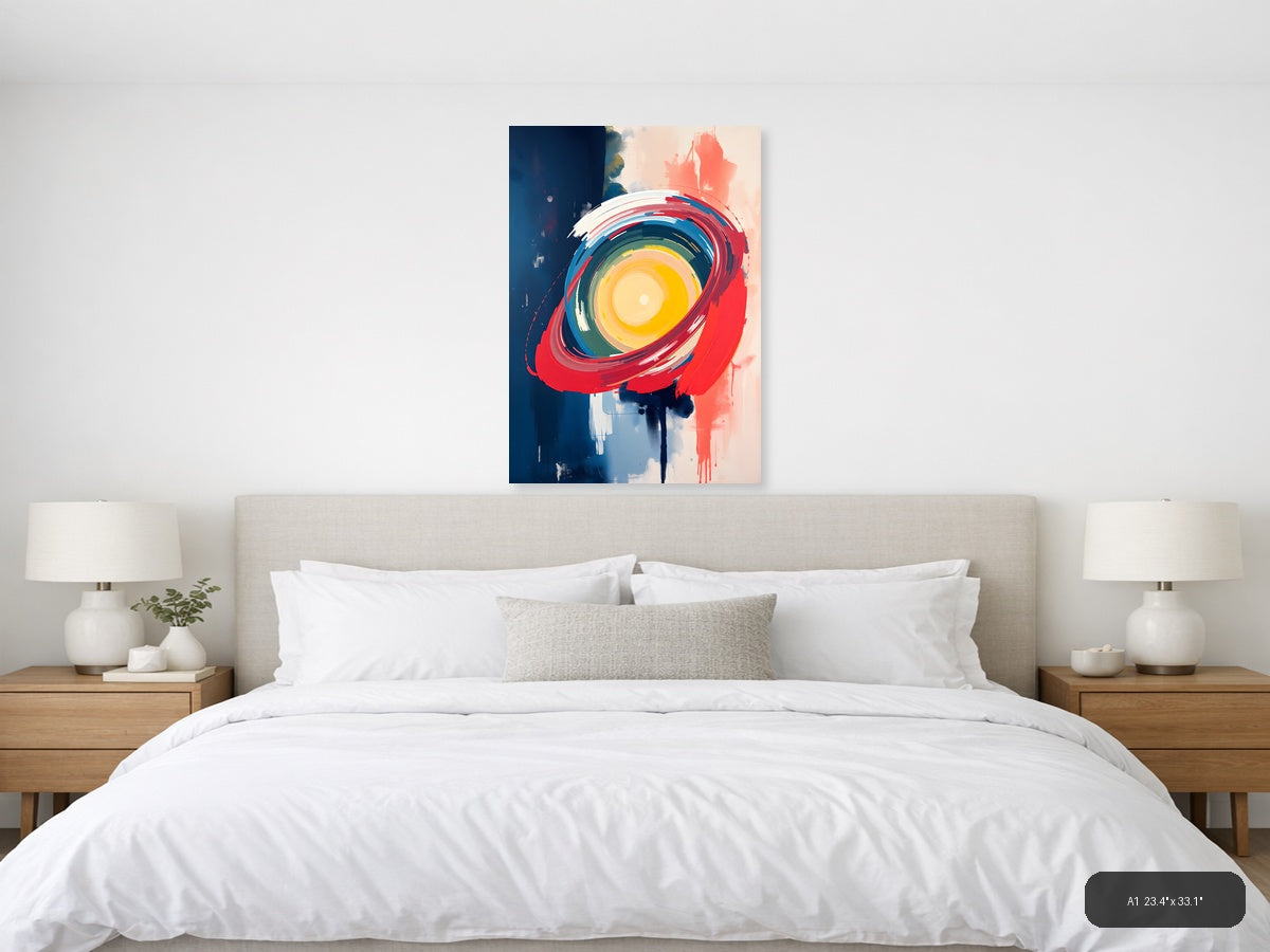 Abstract Concentric Eye Circle Red Blue Yellow Wall Art — A1 / Bedroom