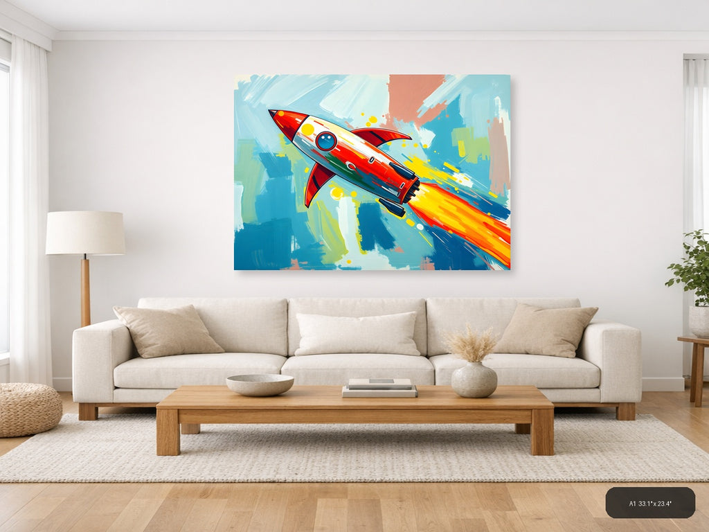 Retro Rocket Launch Abstract Illustration Wall Art — A1 / Living Room
