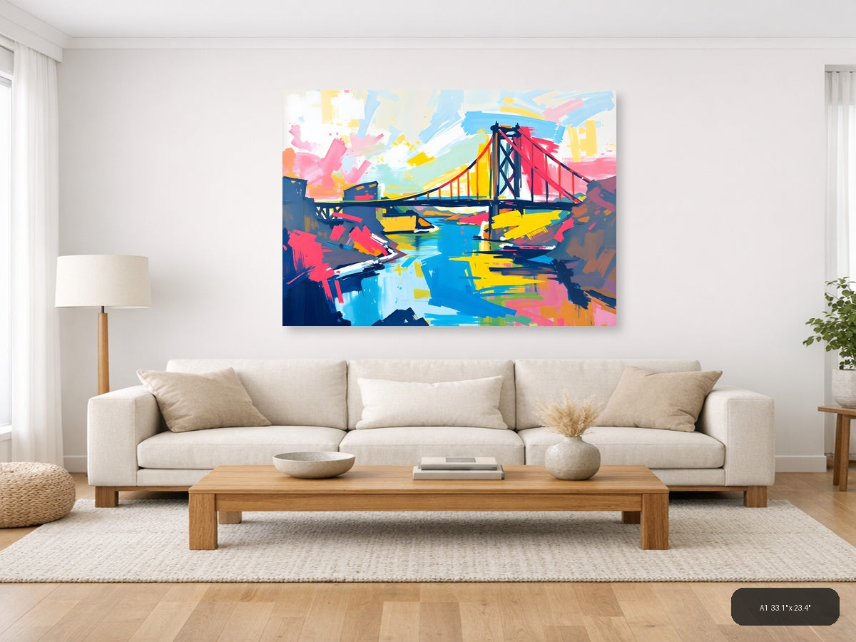 Colorful Abstract Bridge Landscape Wall Art — A1 / Living Room
